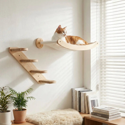arbre à chat en bois mural hamac chat repos bois naturel