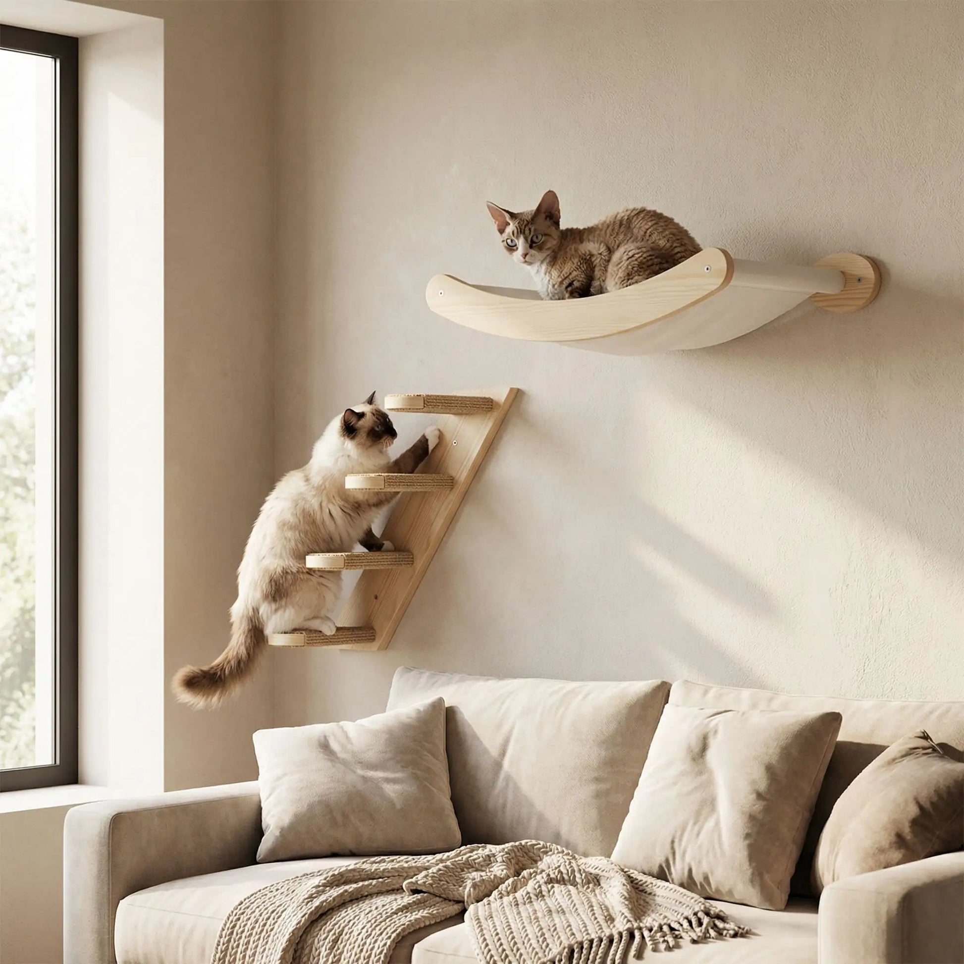 arbre à chat en bois mural hamac escalier parcours chat