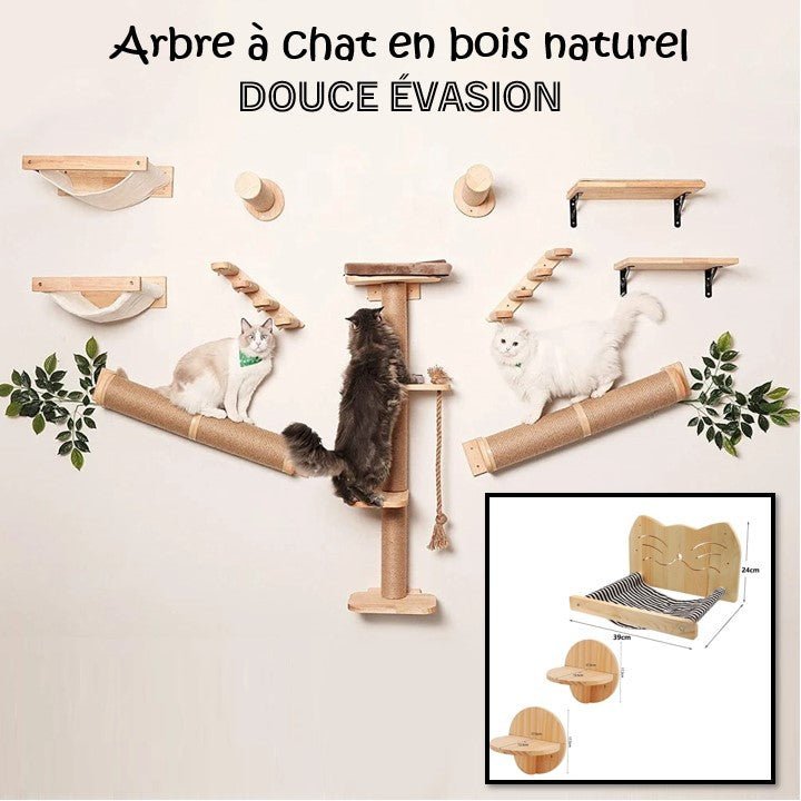 Arbre à chat en bois naturel - Douce Évasion - Passion Murale