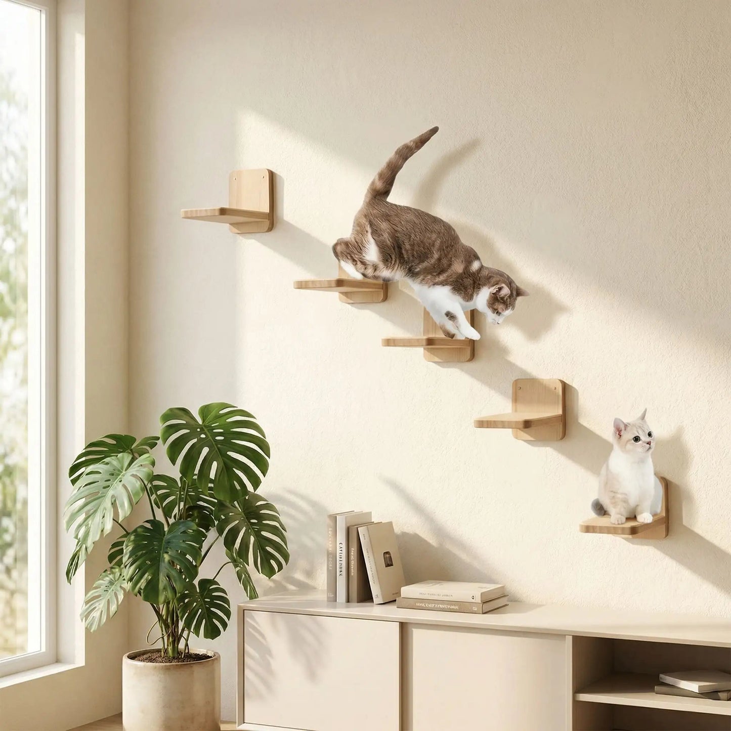arbre à chat en bois mural avec marches et plateformes pour chat