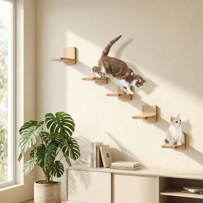arbre à chat en bois mural avec marches et plateformes pour chat