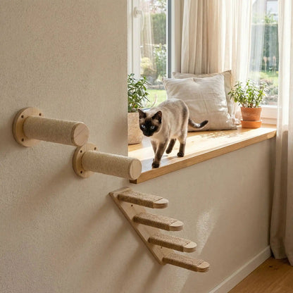 arbre a chat mural chat marche vers perchoir