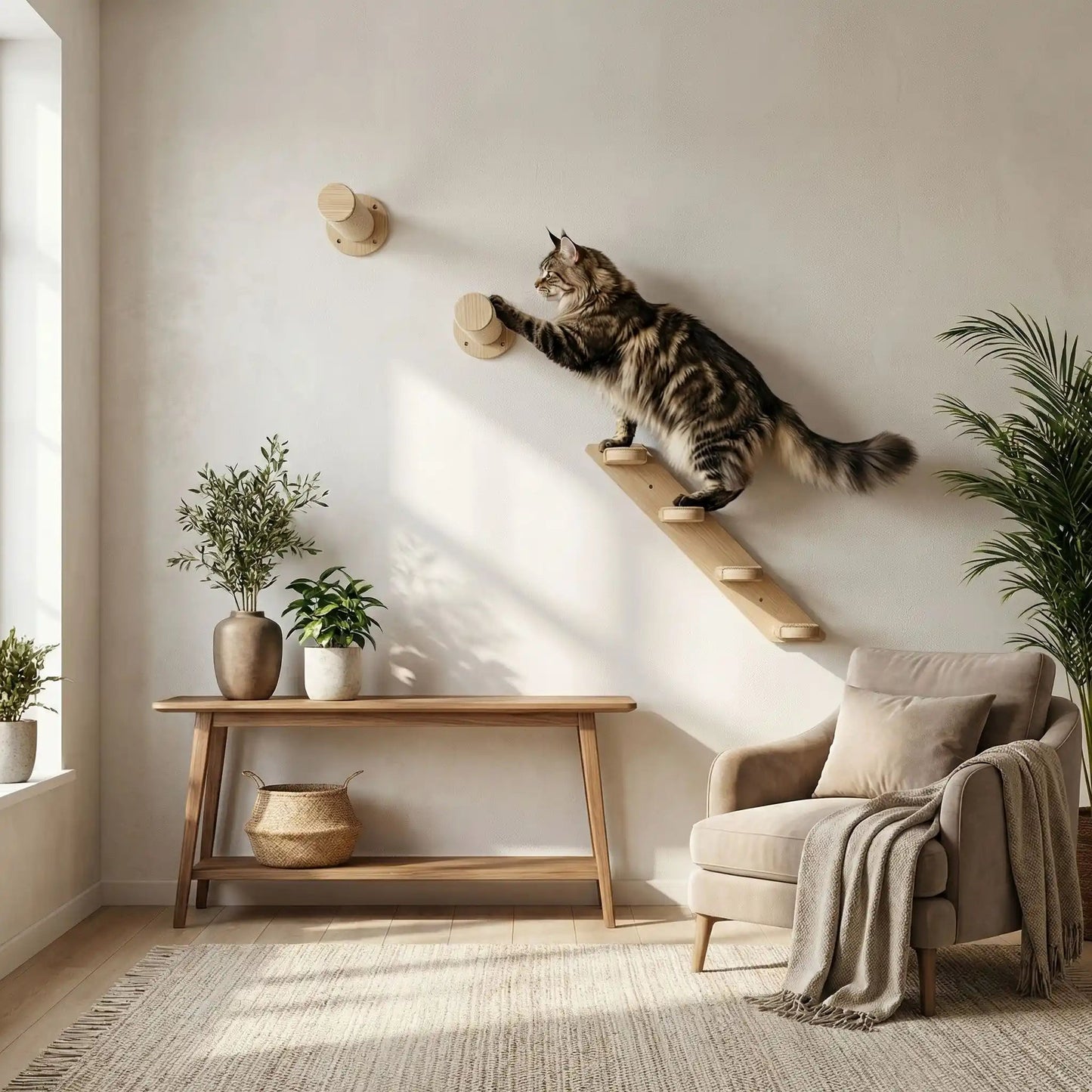 arbre a chat mural escalier chat bois sisal