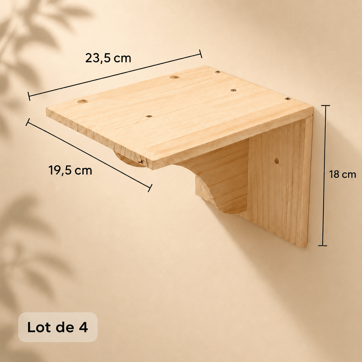 Dimensions d’un perchoir mural pour chat en bois de 23,5 x 19,5 x 18 cm