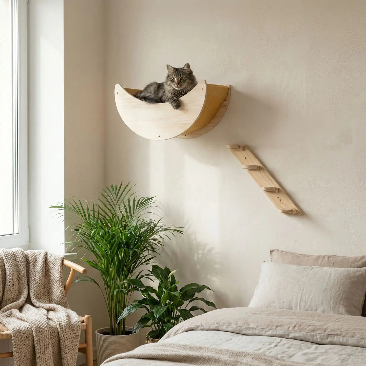 arbre à chat mural bois hamac lune chambre