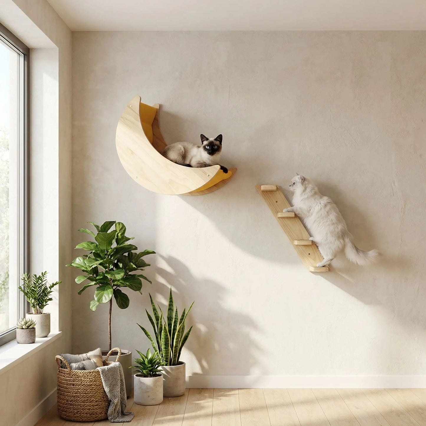 arbre à chat mural bois avec escalier mural
