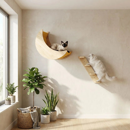 arbre à chat mural bois avec escalier mural