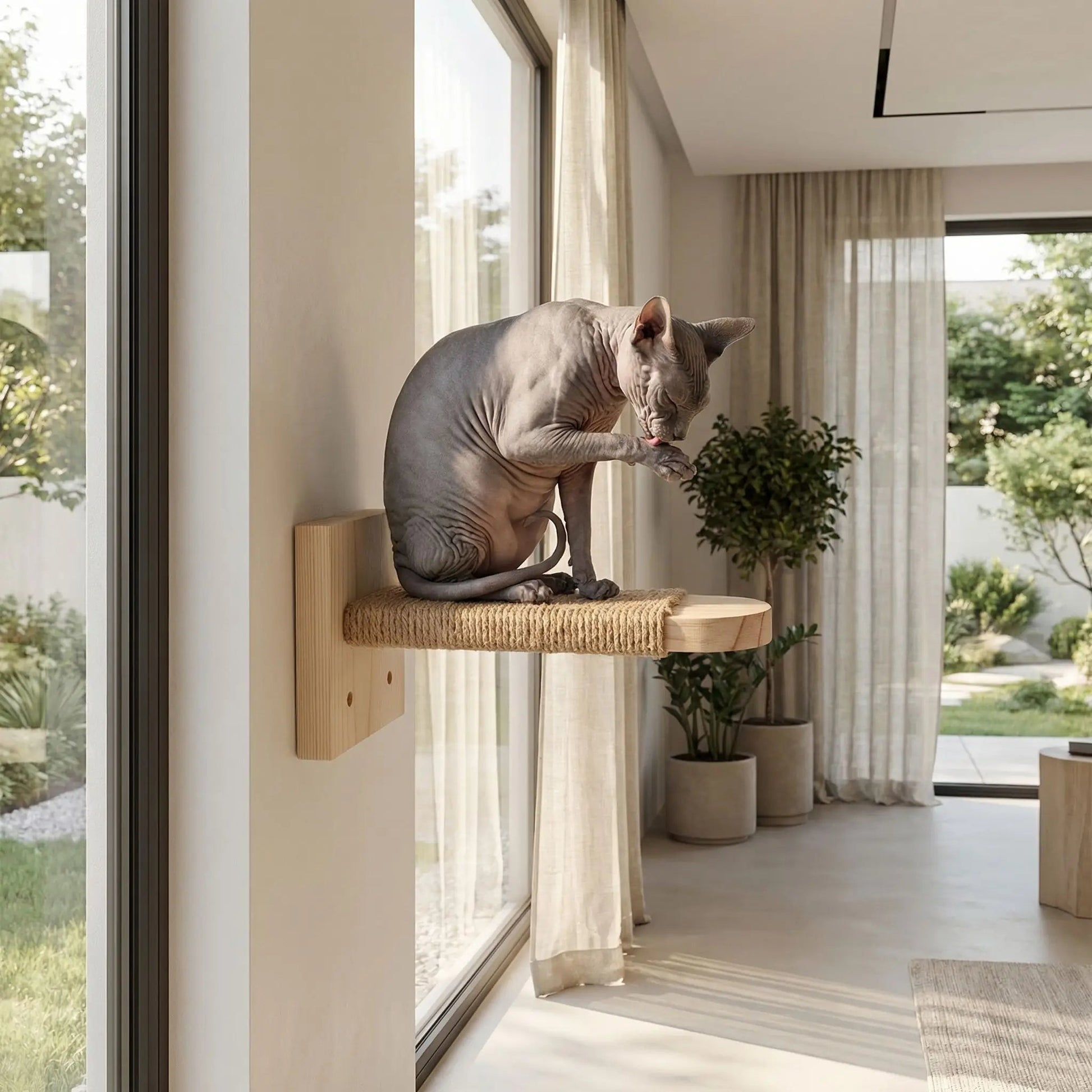 plateforme chat murale bois sisal zoom utilisation
