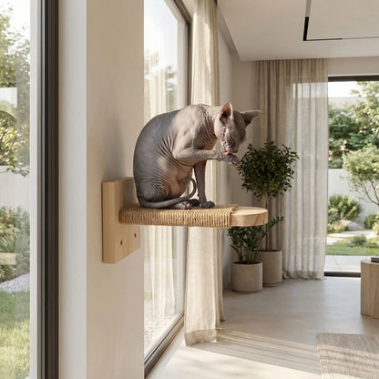 plateforme chat murale bois sisal zoom utilisation