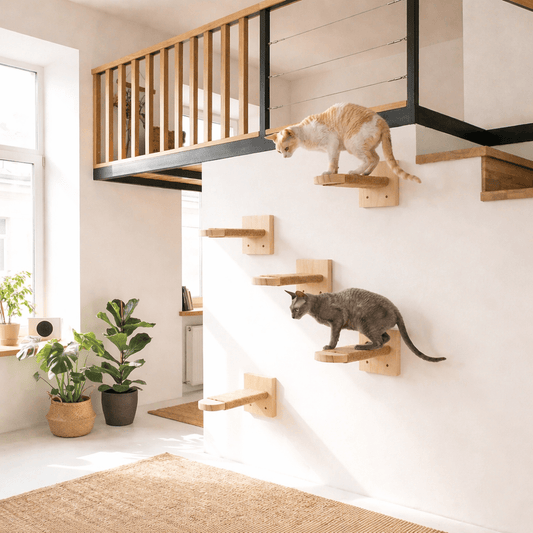 arbre à chat mural bois sisal avec chats escalade