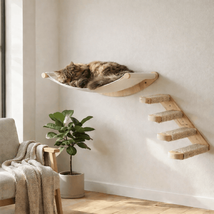 arbre à chat mural hamac mural chat bois naturel confort chat