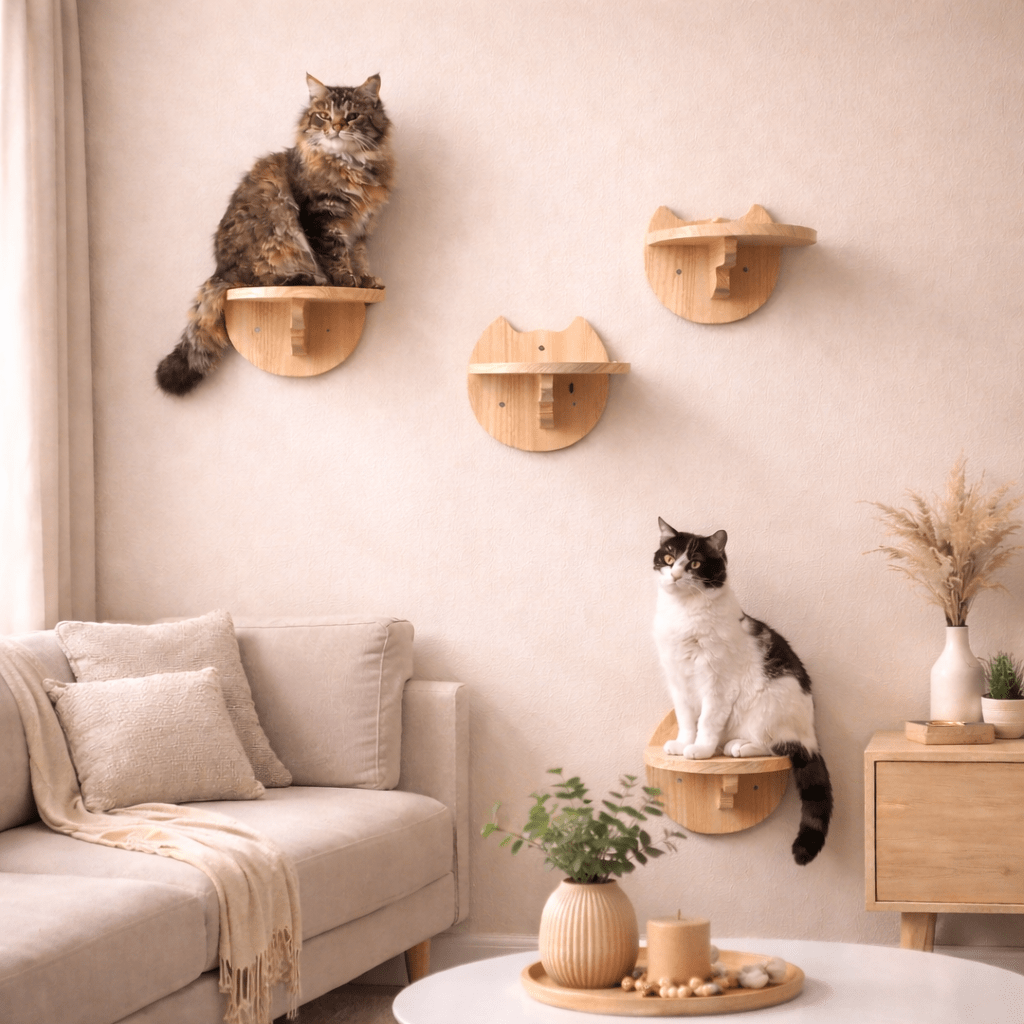 Arbre à Chat Mural modulaire avec plusieurs perchoirs en bois mural
