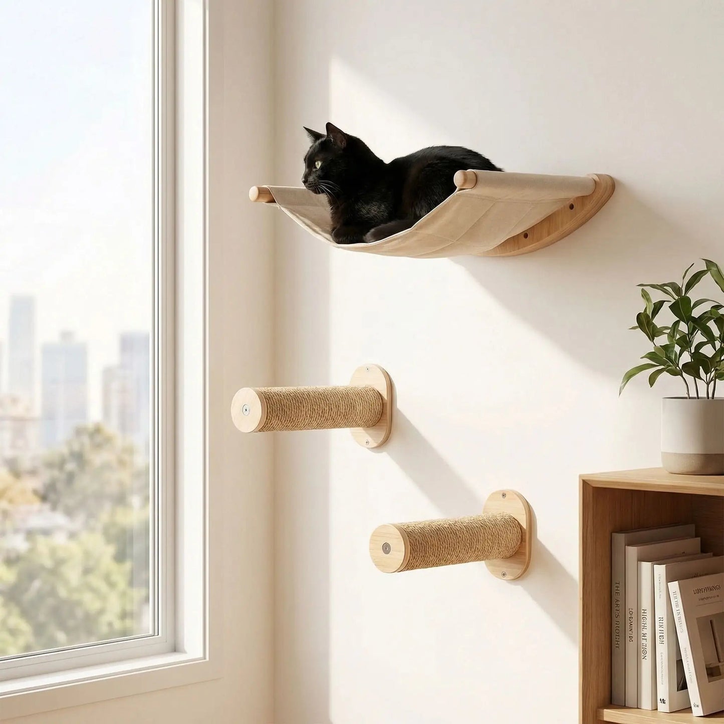 arbre à chat mural petit espace installation au dessus porte design moderne