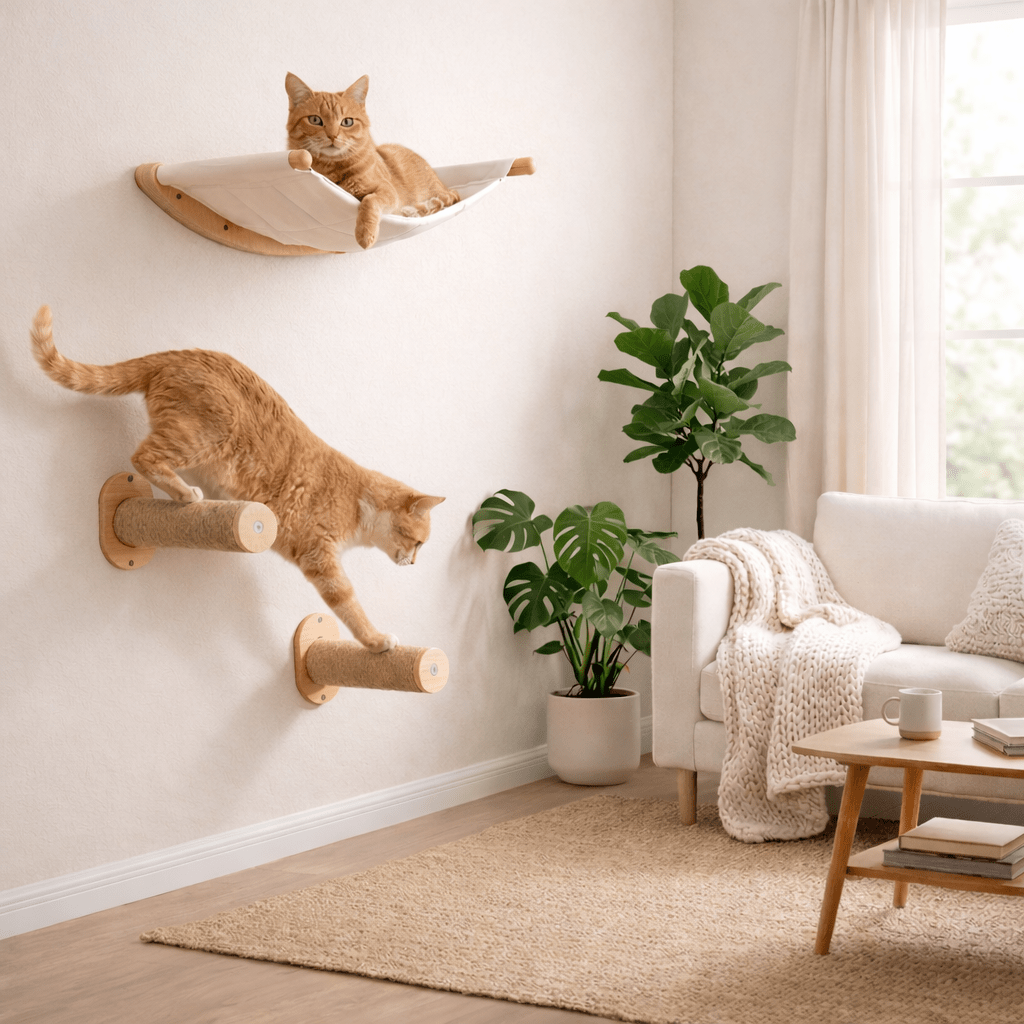arbre à chat mural perchoir sisal bois massif design minimaliste