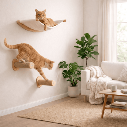 arbre à chat mural perchoir sisal bois massif design minimaliste