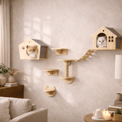 arbre à chat mural bois niche murale chat design scandinave
