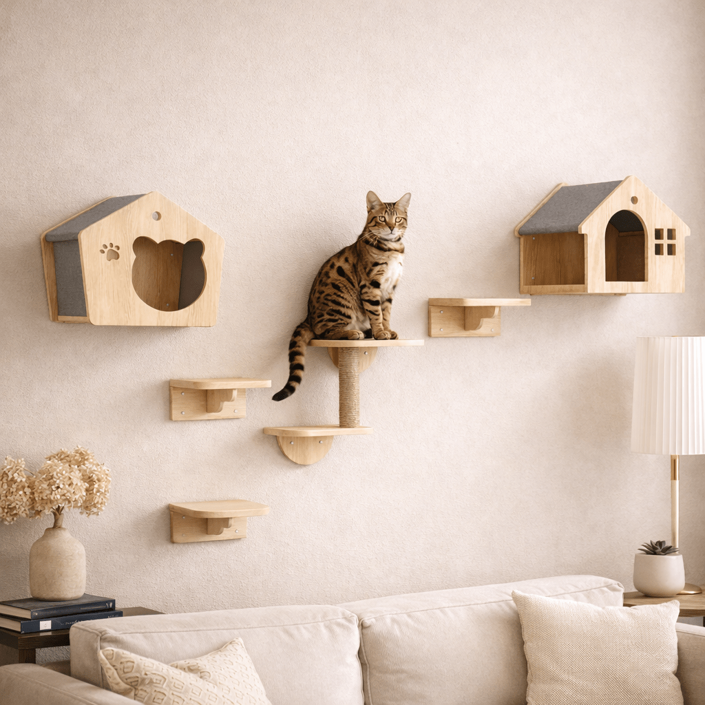 arbre à chat mural bois plateforme griffoir escalier chat