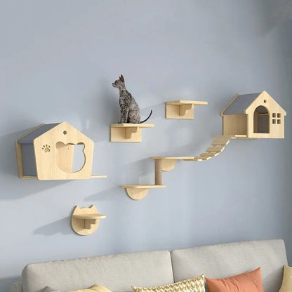 superbe parcours d'arbre à chat mural bois naturel MurAventure