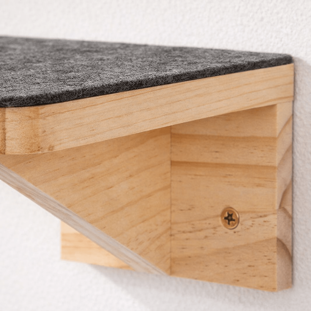 détail materiaux perchoir chat mural bois feutre