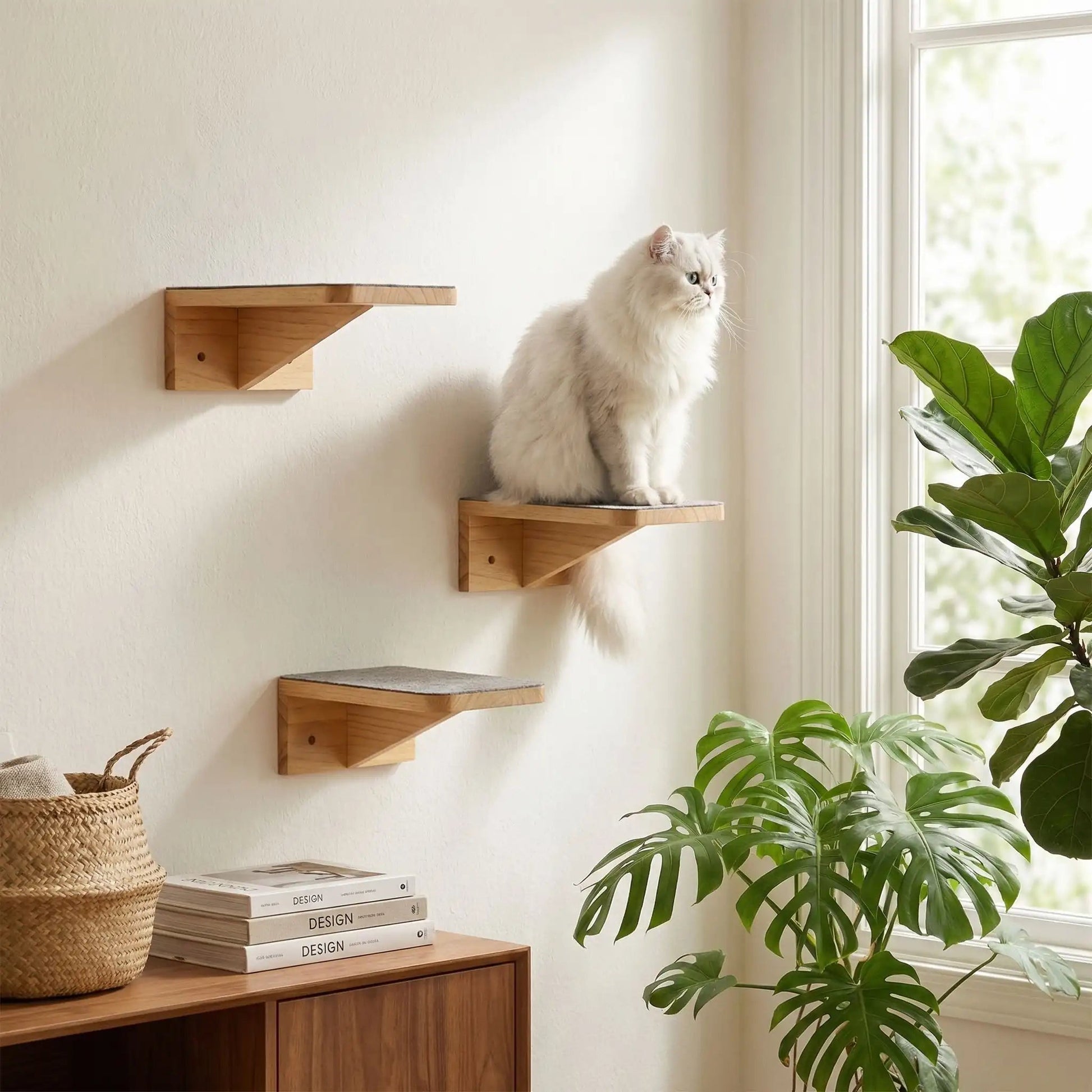 chat assis sur arbre a chat murale bois