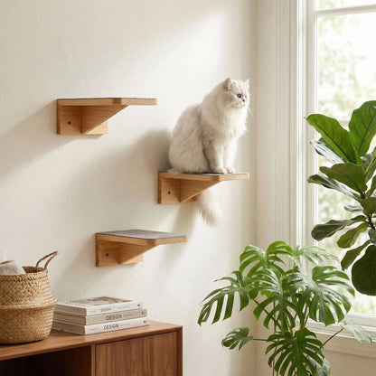 chat assis sur arbre a chat murale bois