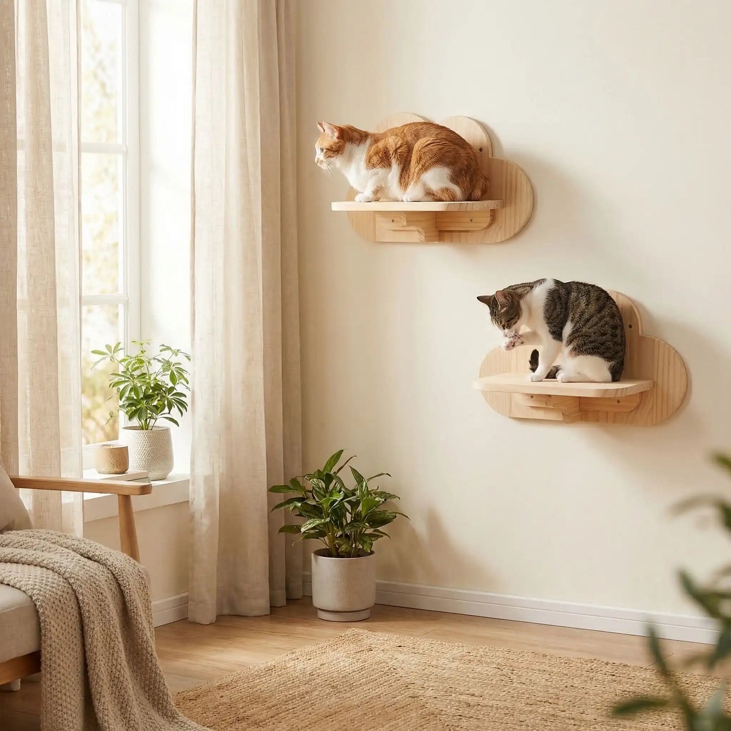 arbre à chat petit étagère nuage bois mur chat