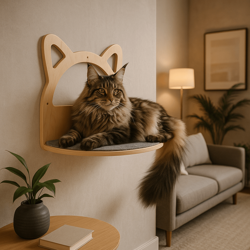 Main coon couché sur arbre chat mural Design chat