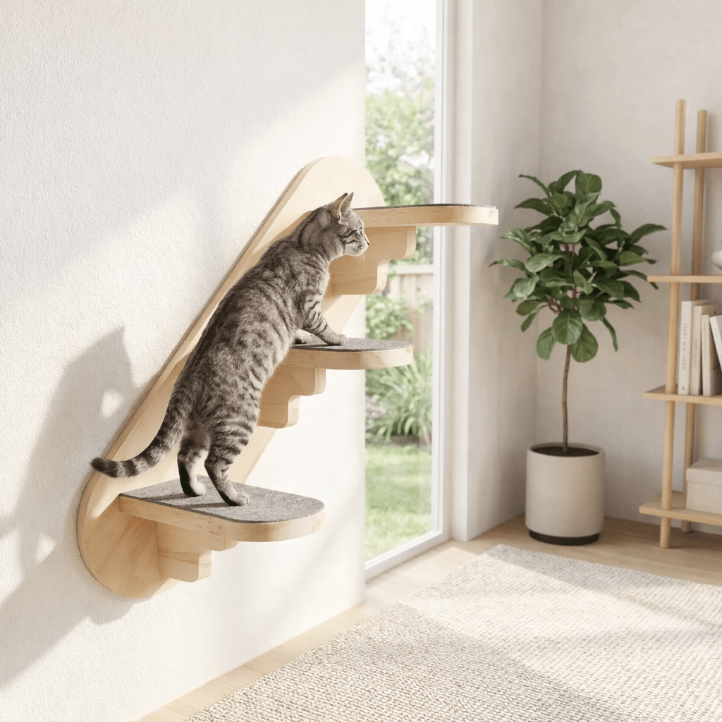 marche murale chat bois design moderne griffoir integré