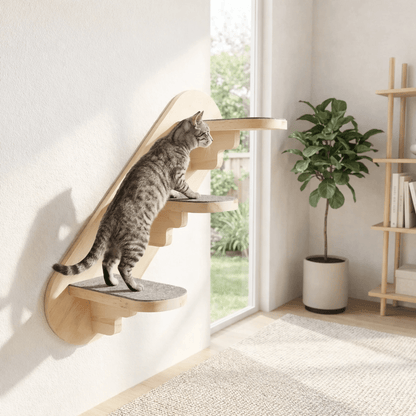 marche murale chat bois design moderne griffoir integré