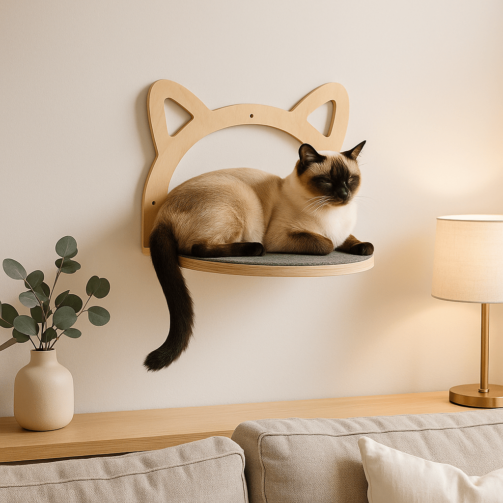 chat couché sur perchoir mural bois design chat