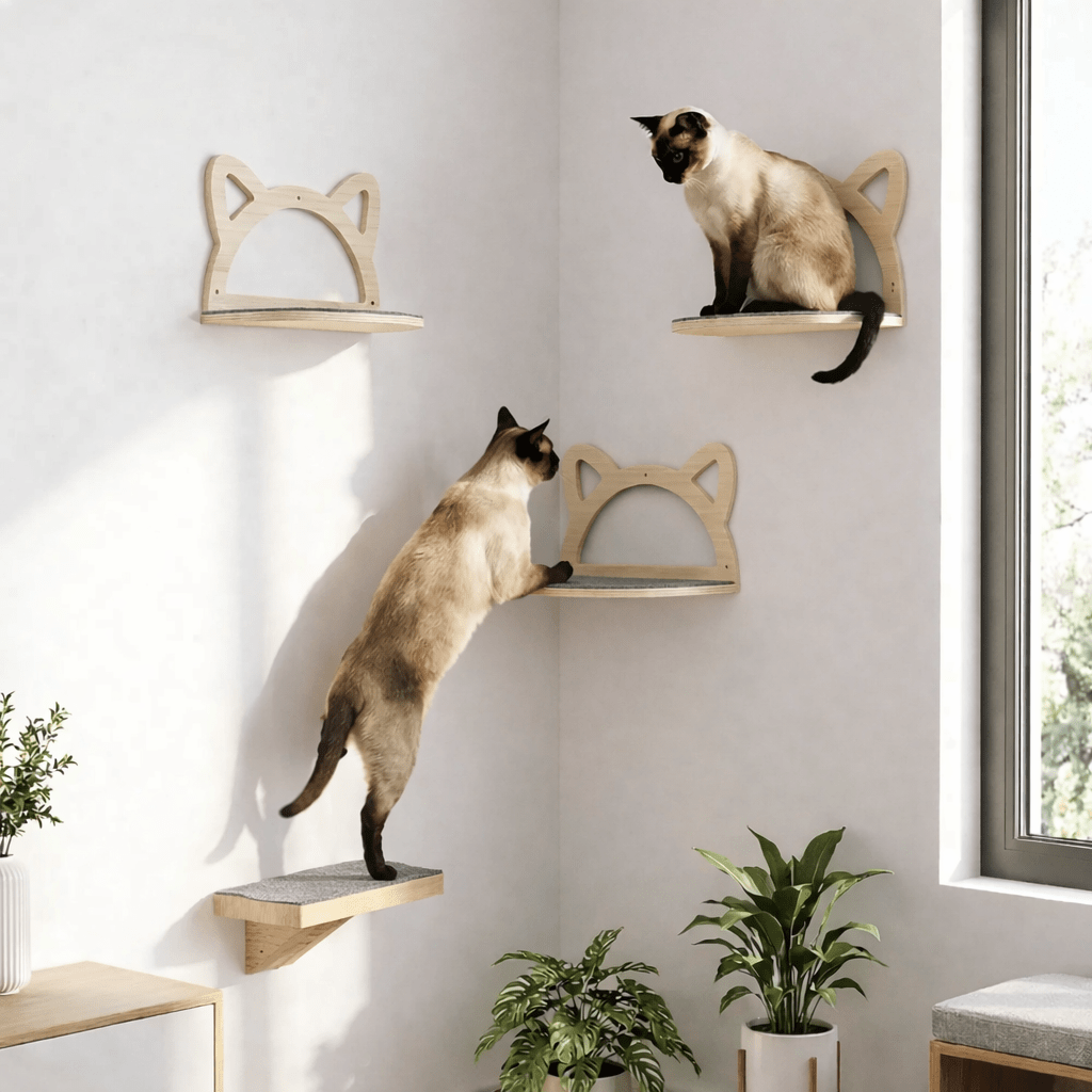 chat grimpe arbre chat mural étagère bois design