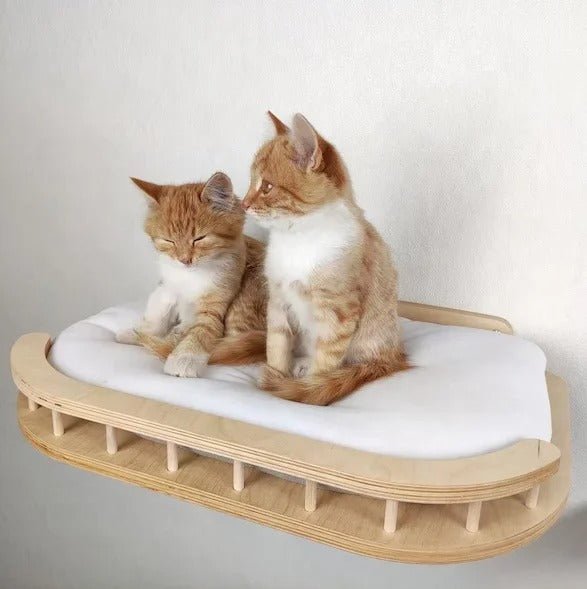petits chatons installés dessus lit de l'arbre chat mural beige Lounge Félin
