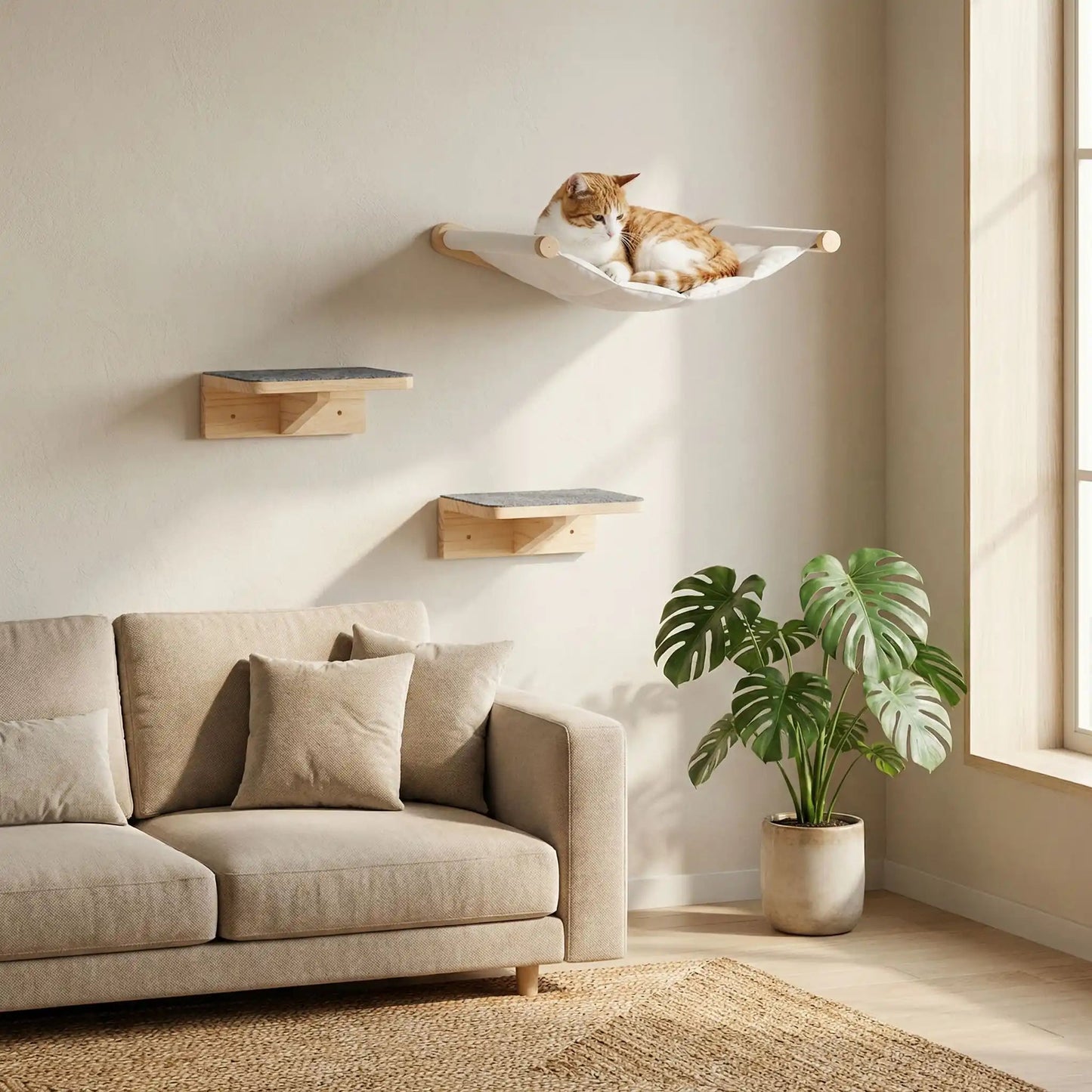 arbre chat mural design salon beige