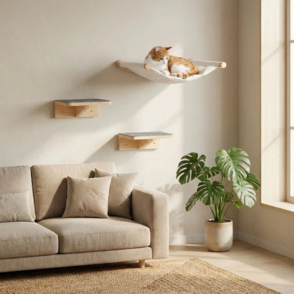 arbre chat mural design salon beige