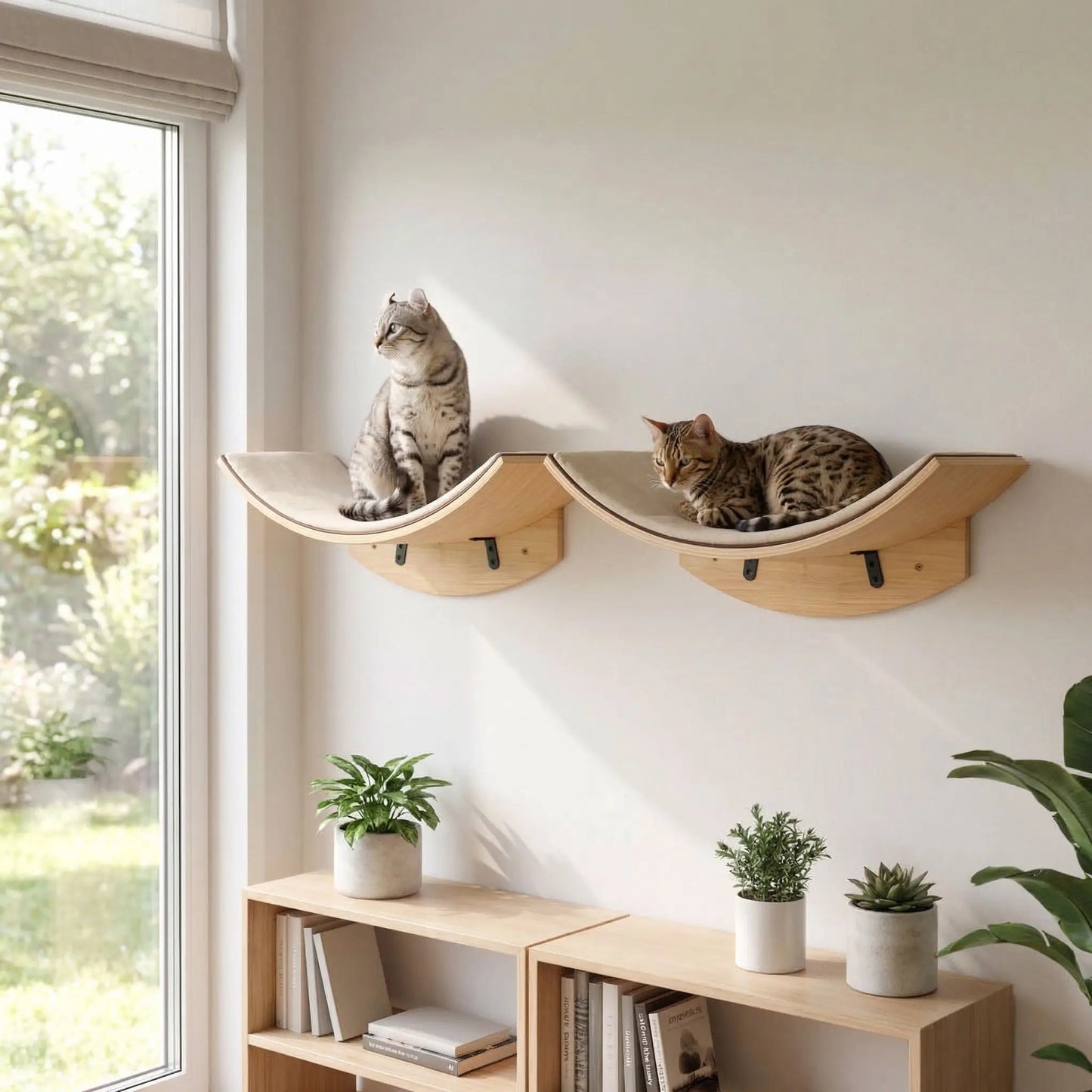 arbres chat muraux en bois installation murale pour plusieurs chats