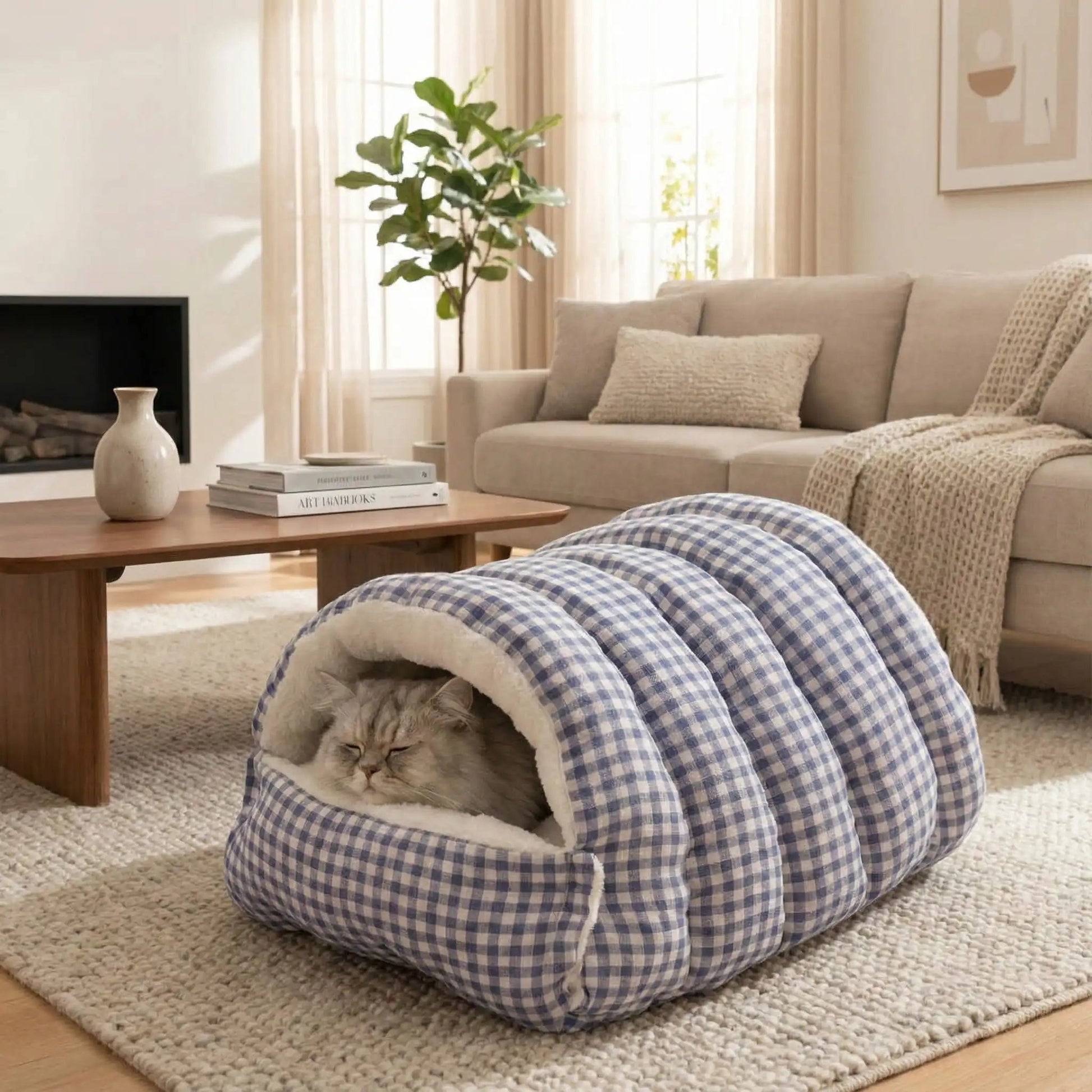 chat niche douce et chaleureuse pour repos hiver