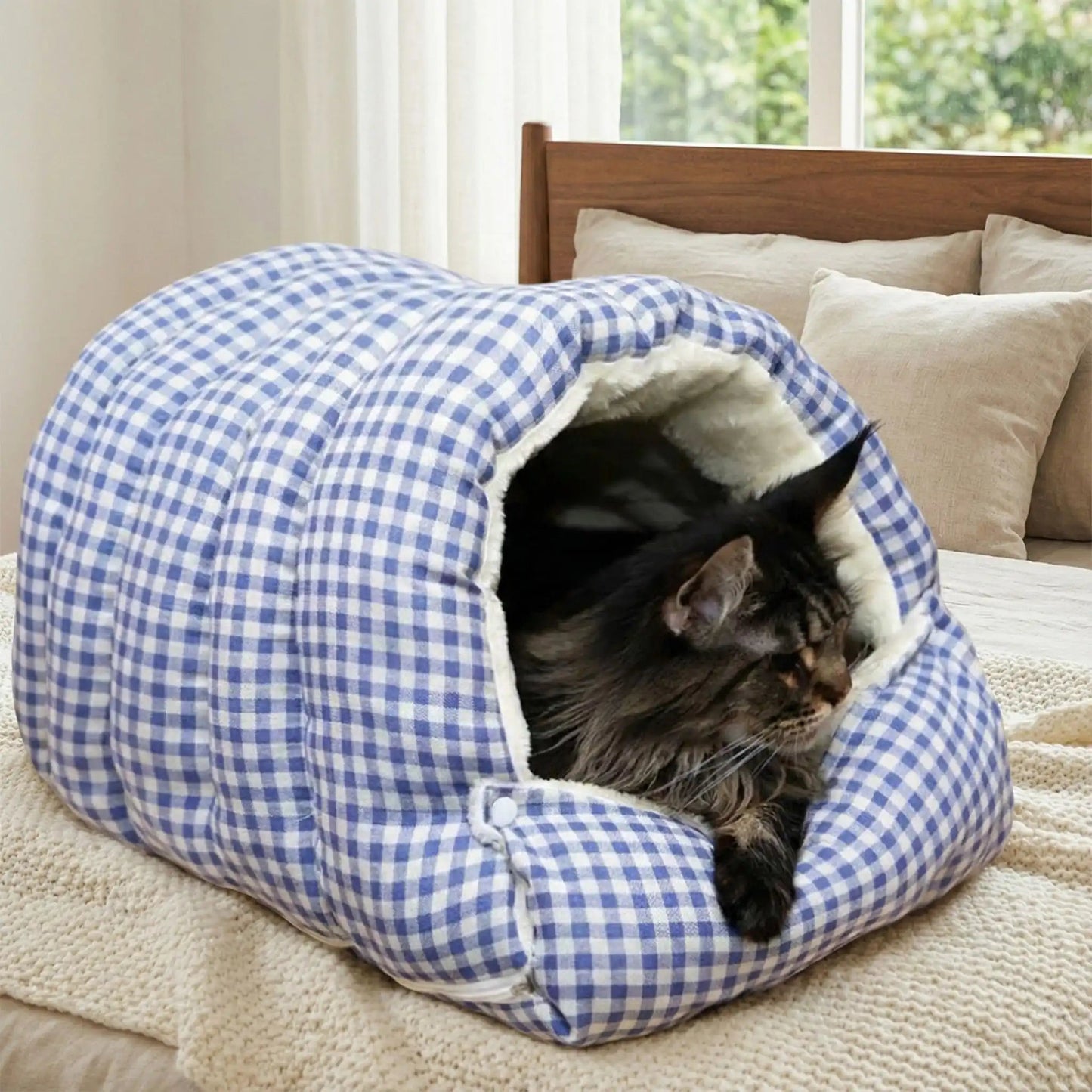 niche pour chat bleue douce et confortable