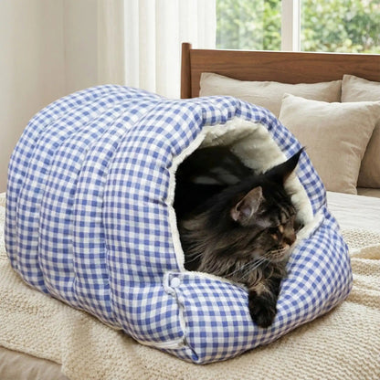 niche pour chat bleue douce et confortable