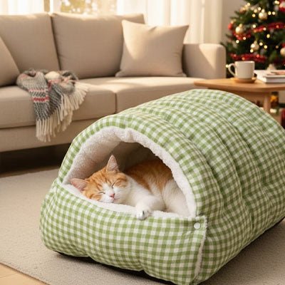 niche pour chat verte douce et confortable