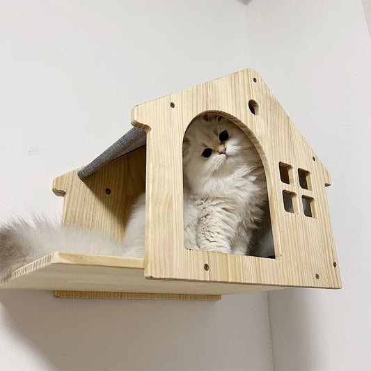 chat mignon dedans maison bois massif mural