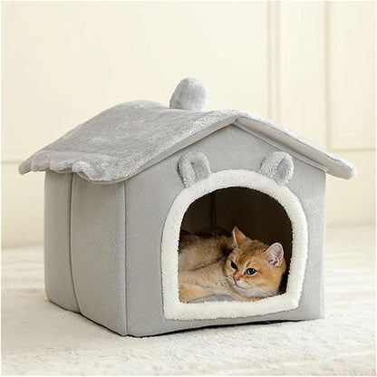 chat roux couché dedans niche chat grise chatlet