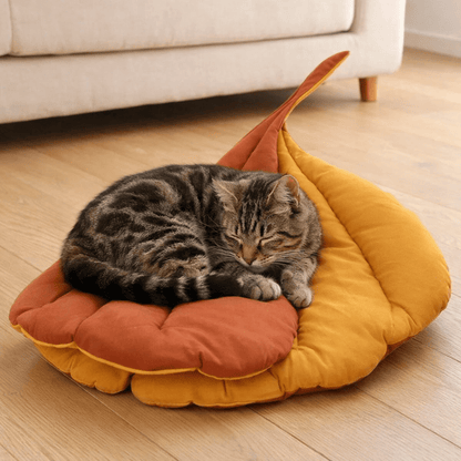 coussin chat feuille coton chat dort confortablement