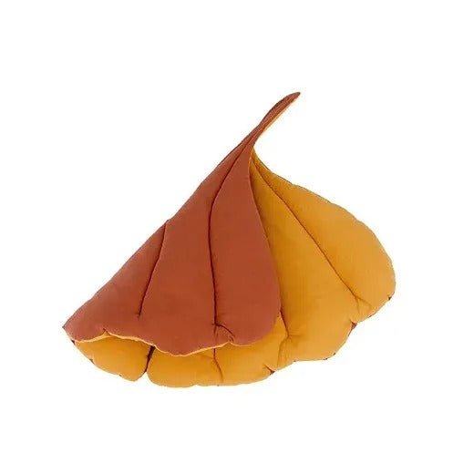 coussin chat feuille coton marron et ocre confort