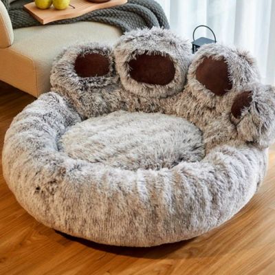 coussin chats en forme de patte beige panier pour chat cocon rassurant