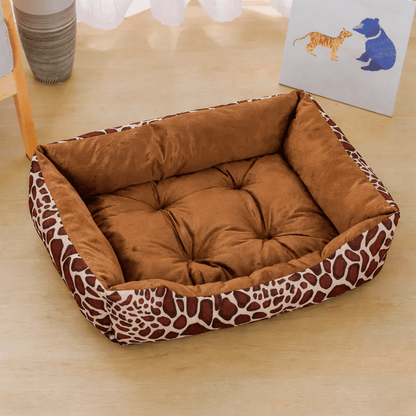 panier pour chat marron motif girafe confortable et moelleux