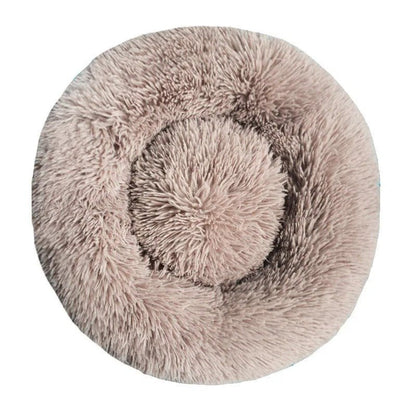 coussin panier pour chats beige en peluche douce forme donut