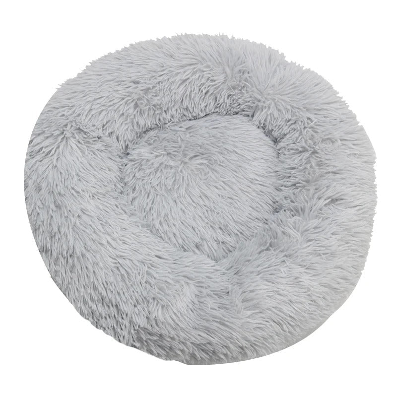 coussin panier pour chats gris en peluche douce forme donut