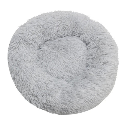 coussin panier pour chats gris en peluche douce forme donut