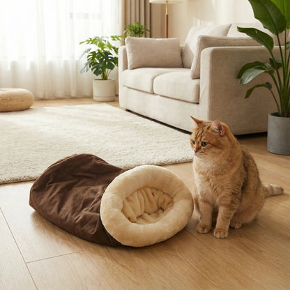 coussin pour chat marron niche douillette intérieur