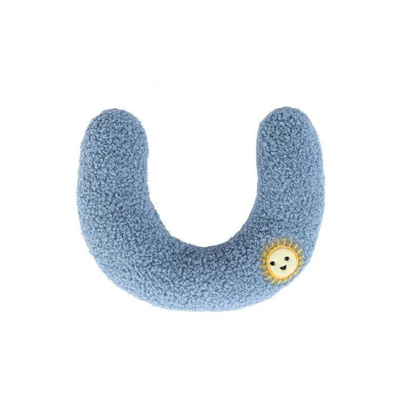 coussin pour chat bleu forme croissant doux
